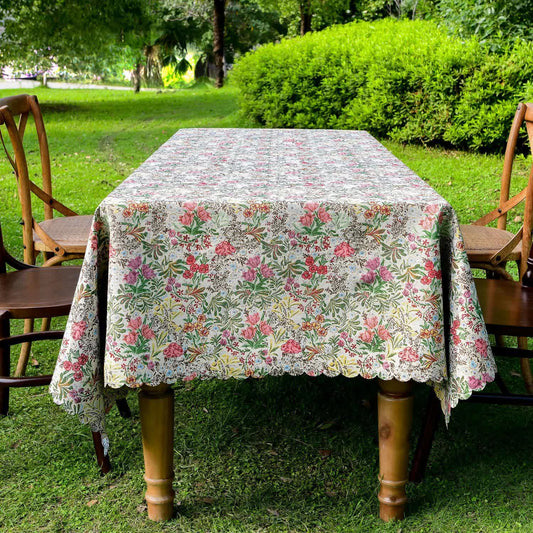 Tovaglia con bordo smerlato e motivo floreale pittorico - 140cm x 260cm - image 1