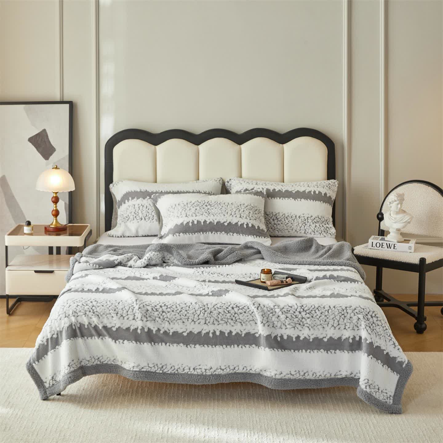 Coperta Sherpa a doppio strato con stampa a righe - Grigio - 200cm x 230cm - image 5