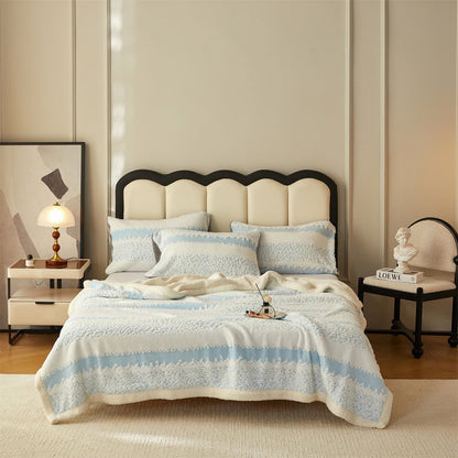 Coperta Sherpa a doppio strato con stampa a righe - Azzurro cielo - 200cm x 230cm - image 14