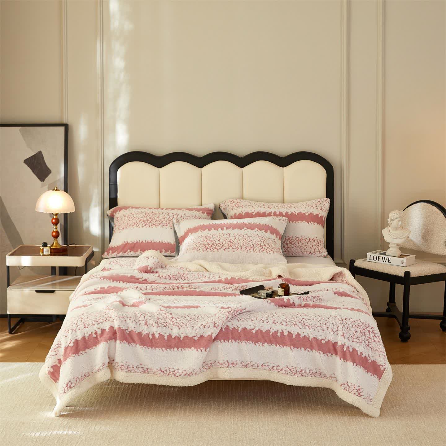 Coperta Sherpa a doppio strato con stampa a righe - Rosa - 200cm x 230cm - image 11