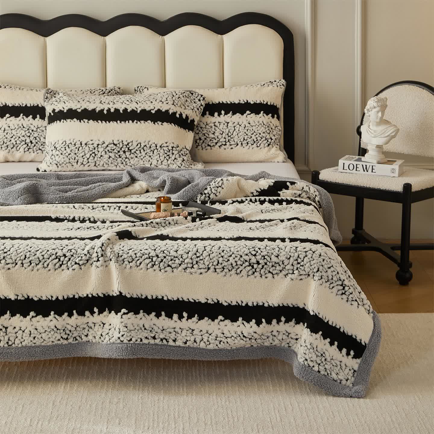 Coperta Sherpa a doppio strato con stampa a righe - image 3