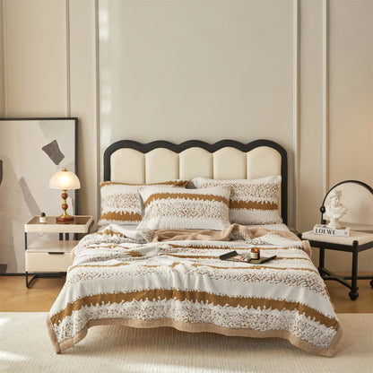 Coperta Sherpa a doppio strato con stampa a righe - Cammello - 200cm x 230cm - image 13