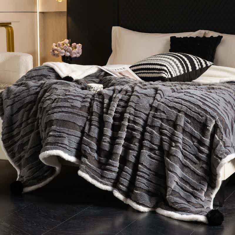 Coperta jacquard a righe testurizzate - Grigio scuro - Matrimoniale - image 1
