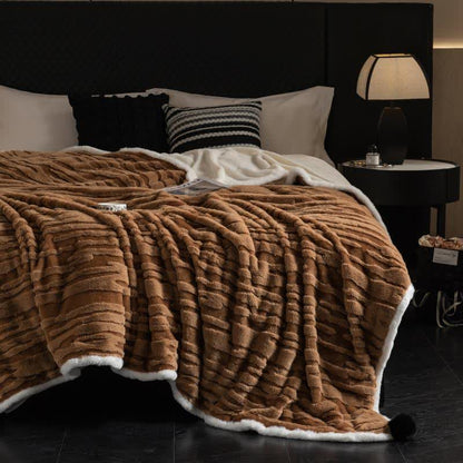 Coperta jacquard a righe testurizzate - Marrone - Matrimoniale - image 11