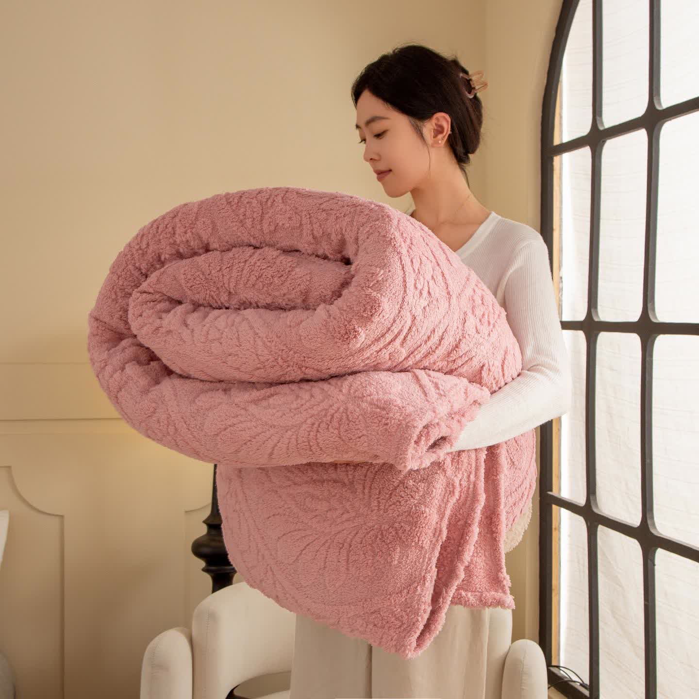 Coperta jacquard floreale vintage - Rosa - 230cm x 244cm - image 13