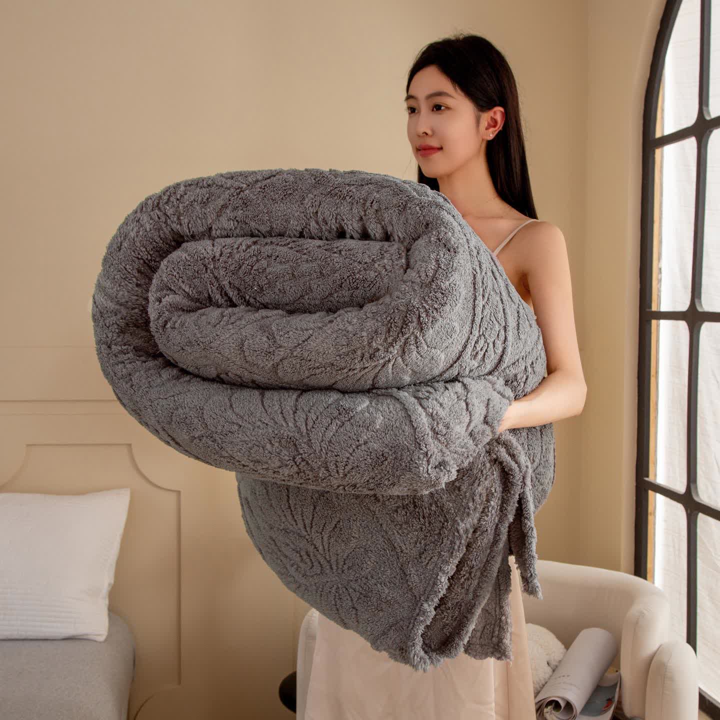 Coperta jacquard floreale vintage - Grigio - 230cm x 244cm - image 19