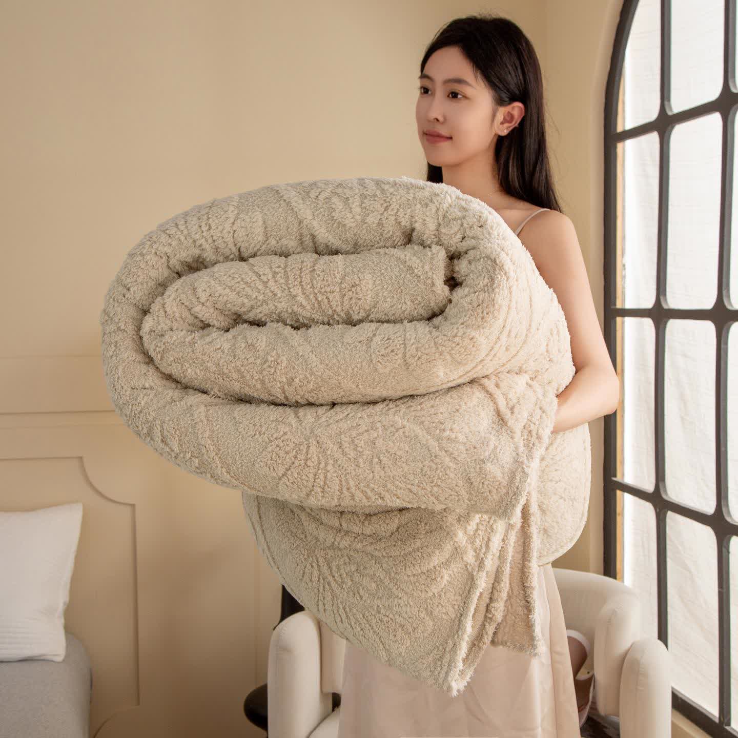 Coperta jacquard floreale vintage - Cachi - 230cm x 244cm - image 9