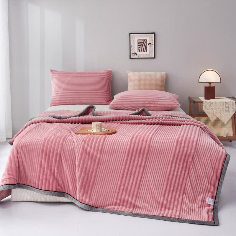 Coperta in peluche a righe tinta unita - Rosa - Matrimoniale Grande - image 10