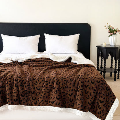 Coperta in sherpa jacquard leopardata - Caffè - Matrimoniale Grande - image 14