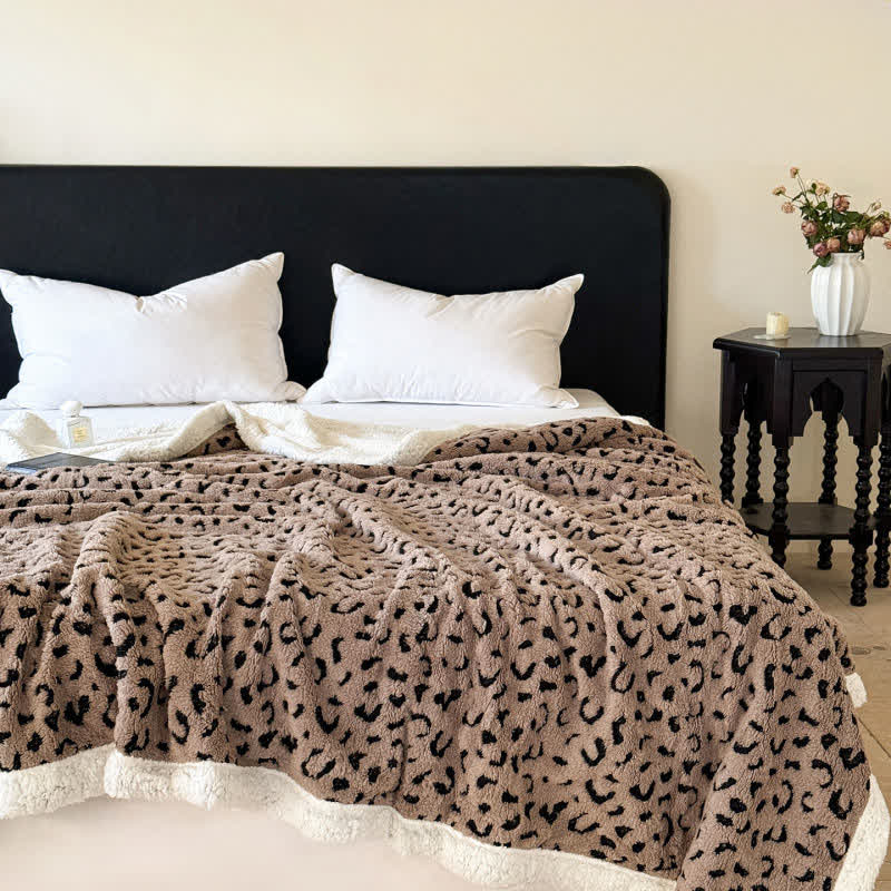 Coperta in sherpa jacquard leopardata - Cammello - Matrimoniale Grande - image 20