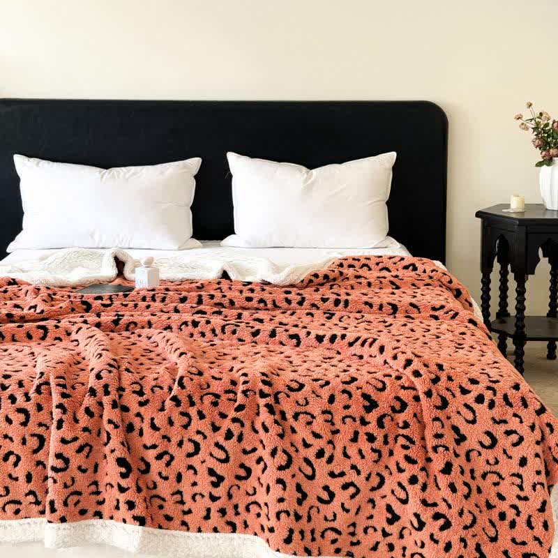 Coperta in sherpa jacquard leopardata - Arancia - Matrimoniale Grande - image 12