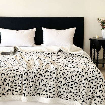 Coperta in sherpa jacquard leopardata - Bianco - Matrimoniale Grande - image 1