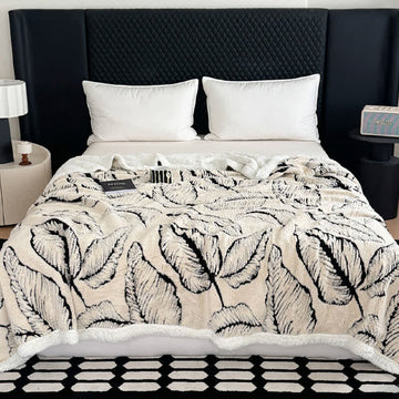 Coperta in peluche jacquard a foglia grande - Bianco - 230cm x 250cm - image 1