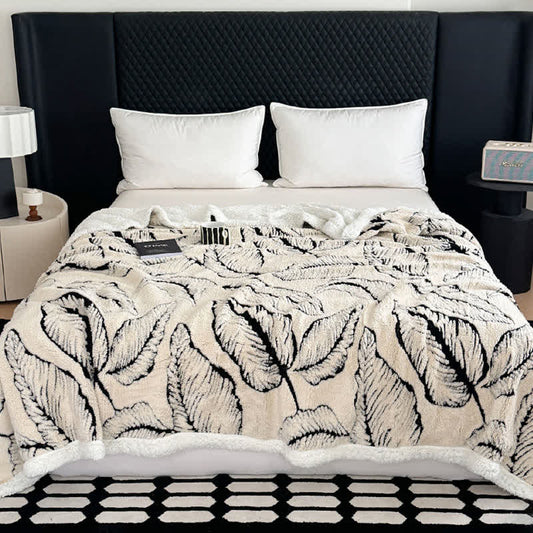 Coperta in peluche jacquard a foglia grande - Bianco - 230cm x 250cm - image 1