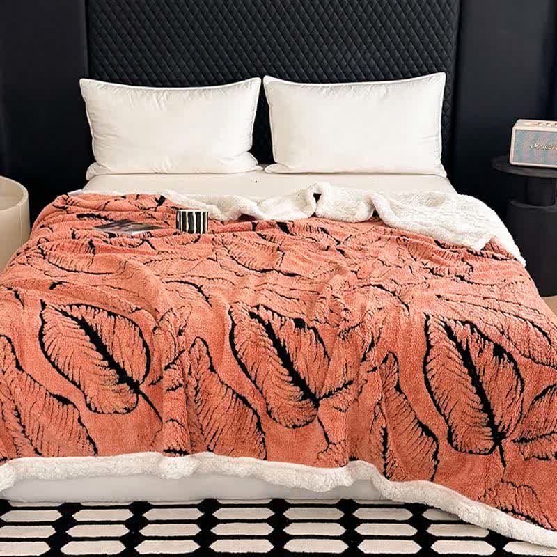Coperta in peluche jacquard a foglia grande - Arancia - 230cm x 250cm - image 15