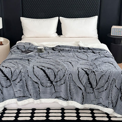 Coperta in peluche jacquard a foglia grande - Grigio - 230cm x 250cm - image 11