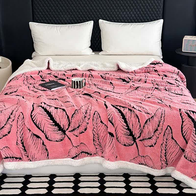 Coperta in peluche jacquard a foglia grande - Rosa - 230cm x 250cm - image 8