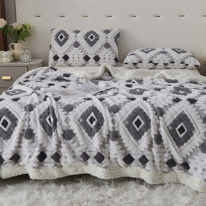 Coperta in jacquard Sherpa in stile bohémien - Grigio chiaro - Matrimoniale Grande - image 12