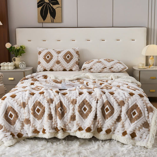 Coperta in jacquard Sherpa in stile bohémien - Caffè - Matrimoniale Grande - image 1