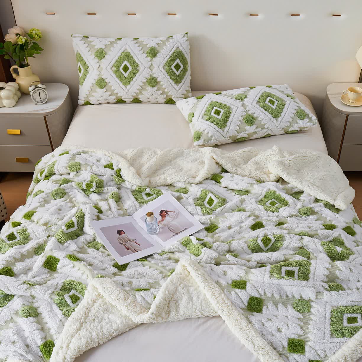 Coperta in jacquard Sherpa in stile bohémien - Verde chiaro - Matrimoniale Grande - image 15