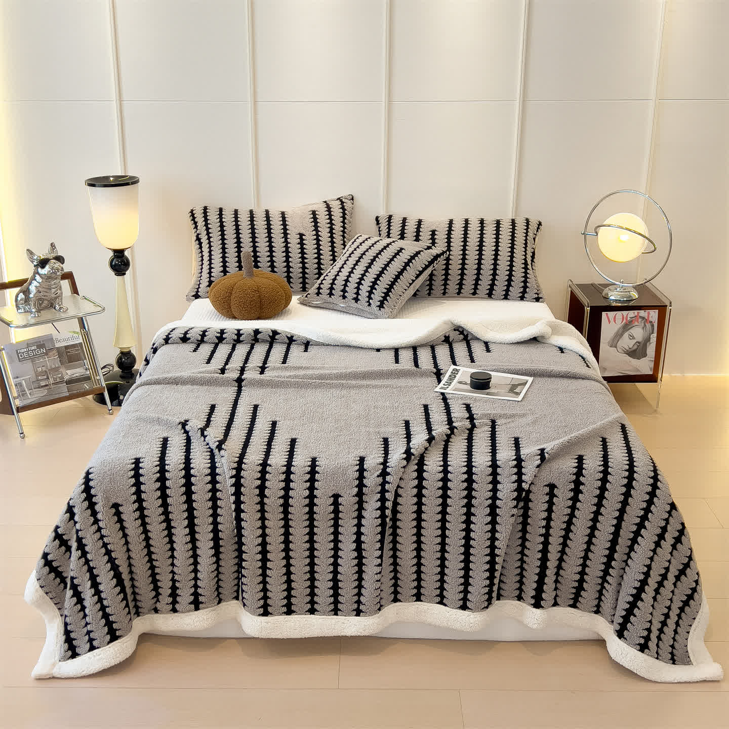 Coperta jacquard con stampa geometrica - Grigio chiaro - Matrimoniale Grande - image 1