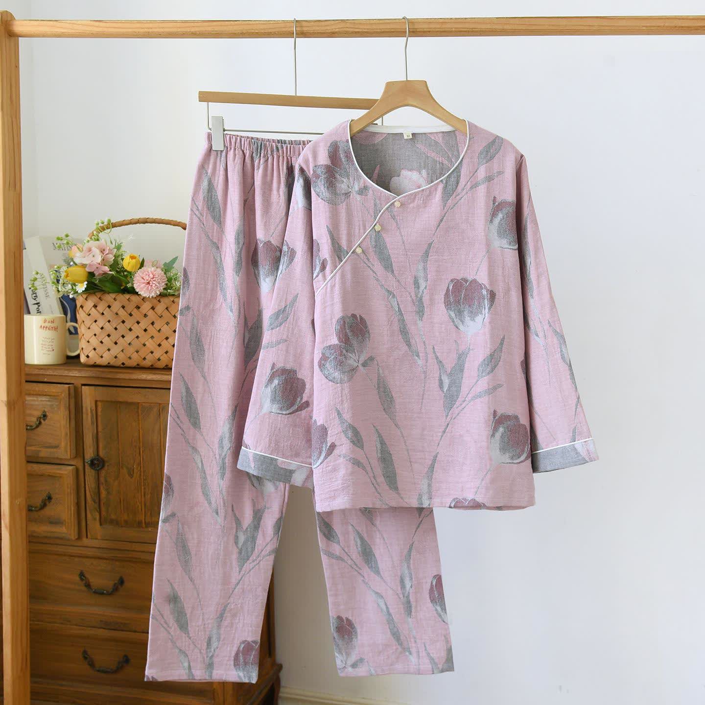 Completo da notte in jacquard di garza di cotone Tulip - Rosa - XL - image 5