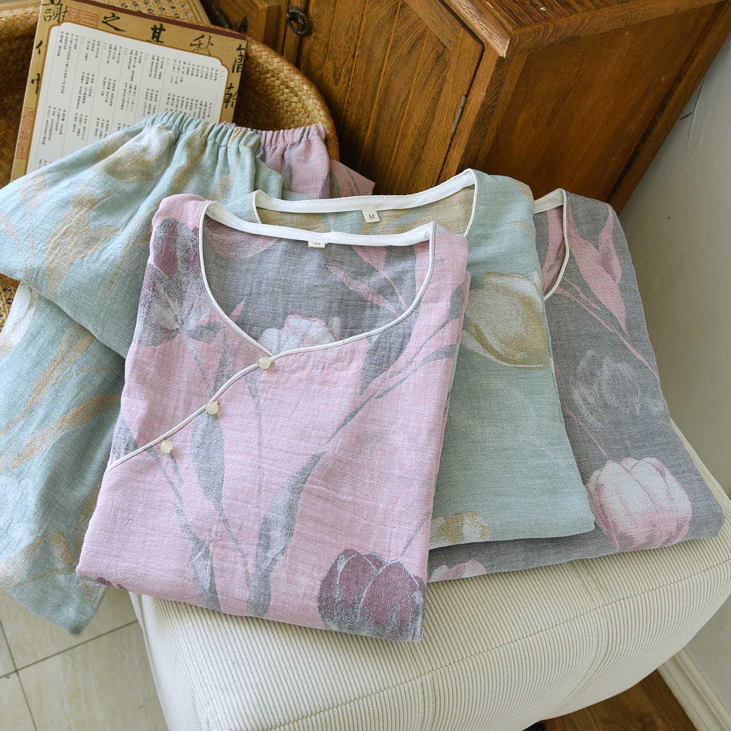 Completo da notte in jacquard di garza di cotone Tulip - image 3