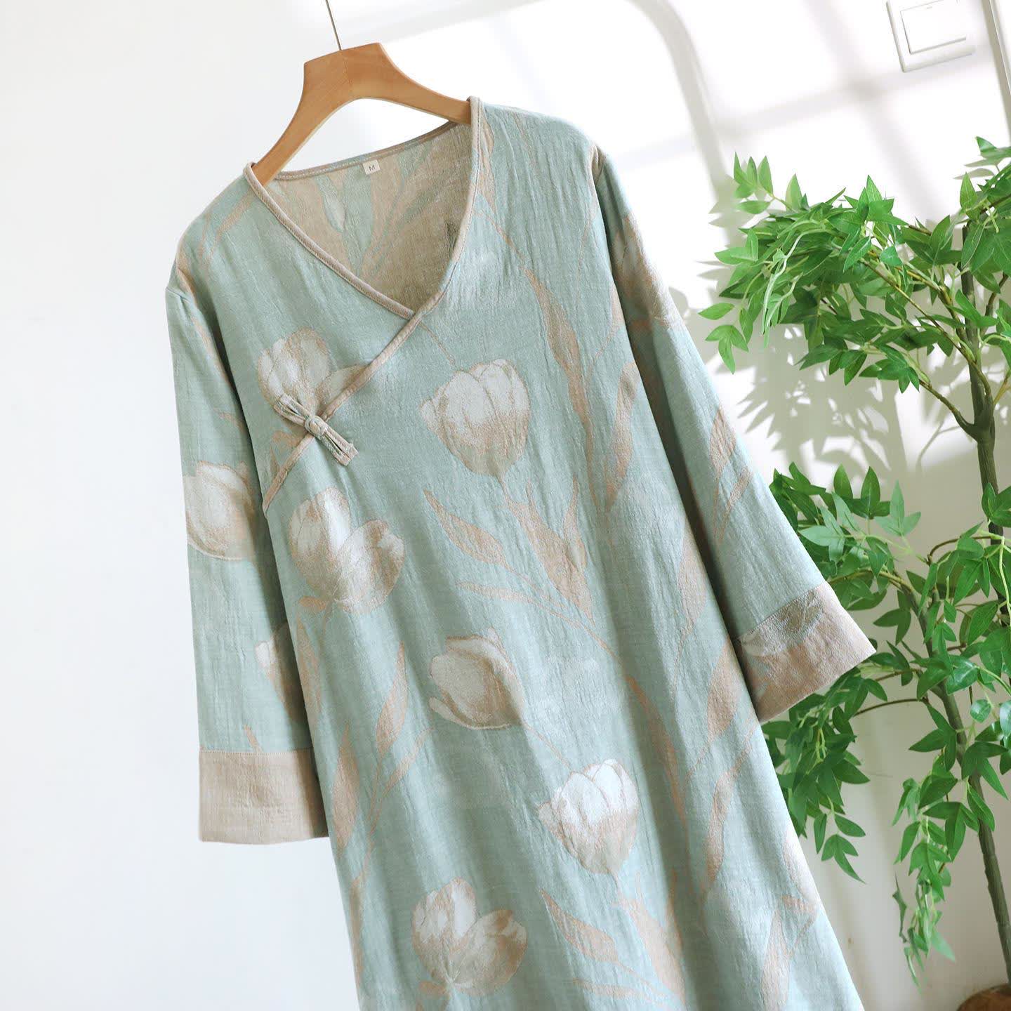 Camicia da notte in jacquard di garza di cotone naturale Tulip - image 9