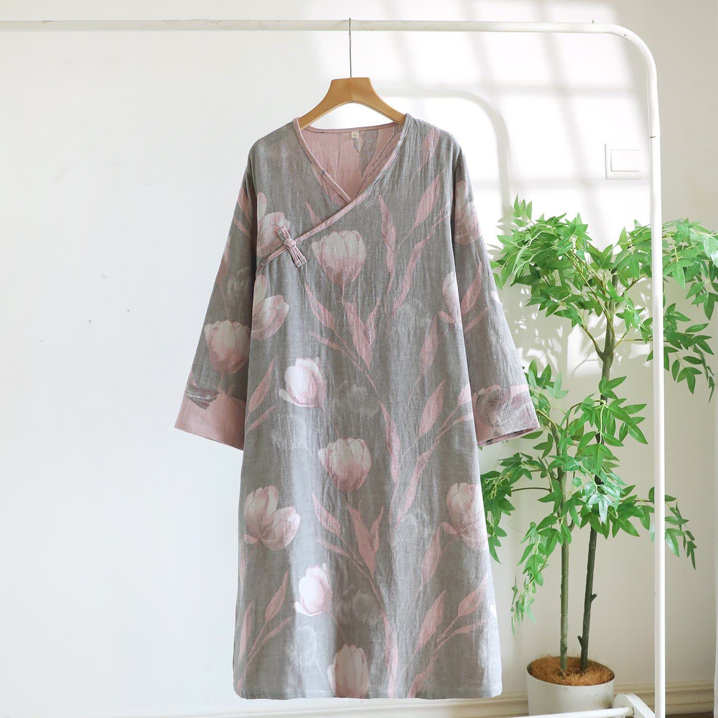 Camicia da notte in jacquard di garza di cotone naturale Tulip - Grigio - XL - image 5