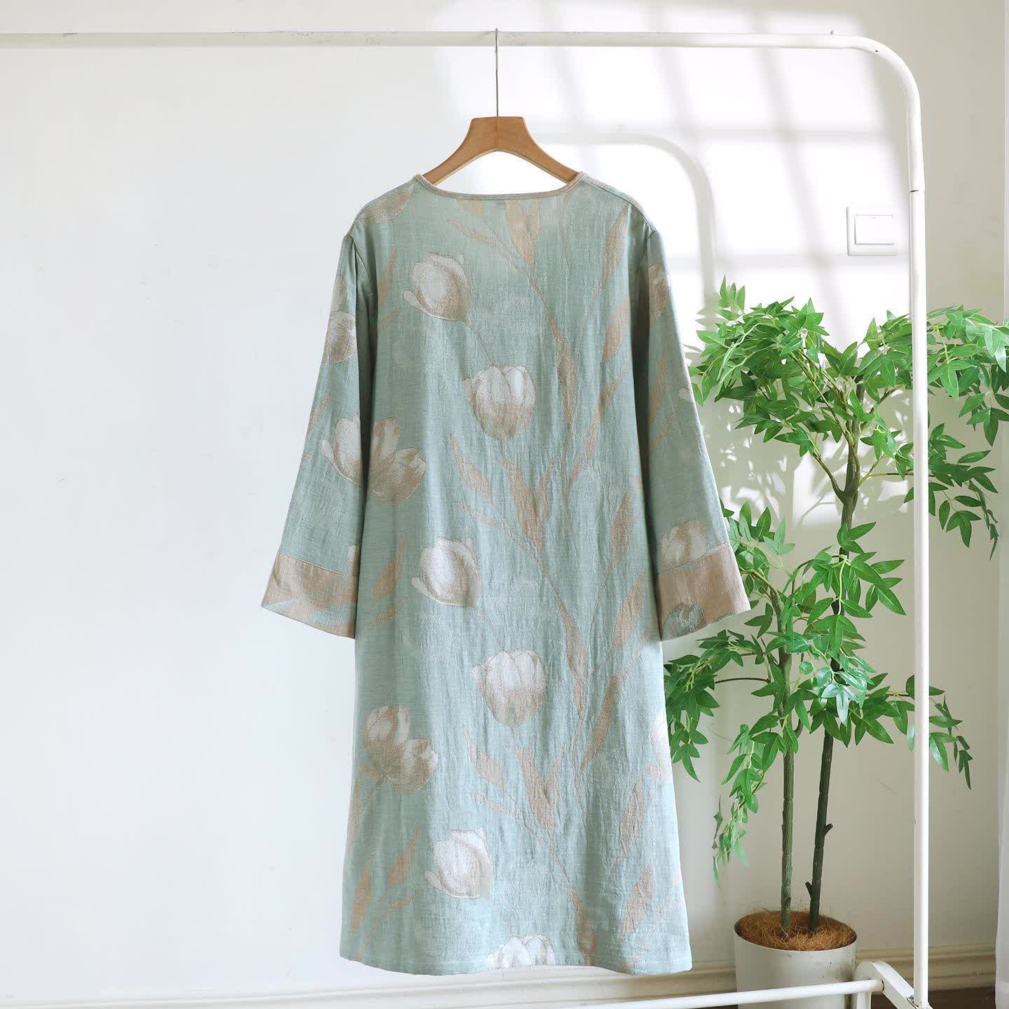 Camicia da notte in jacquard di garza di cotone naturale Tulip - image 8