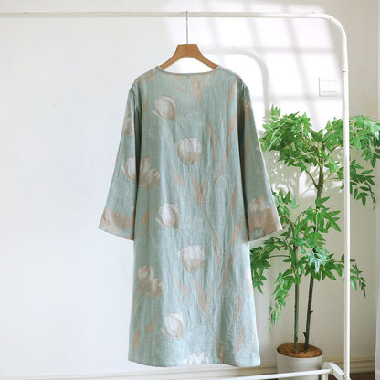 Camicia da notte in jacquard di garza di cotone naturale Tulip - image 8