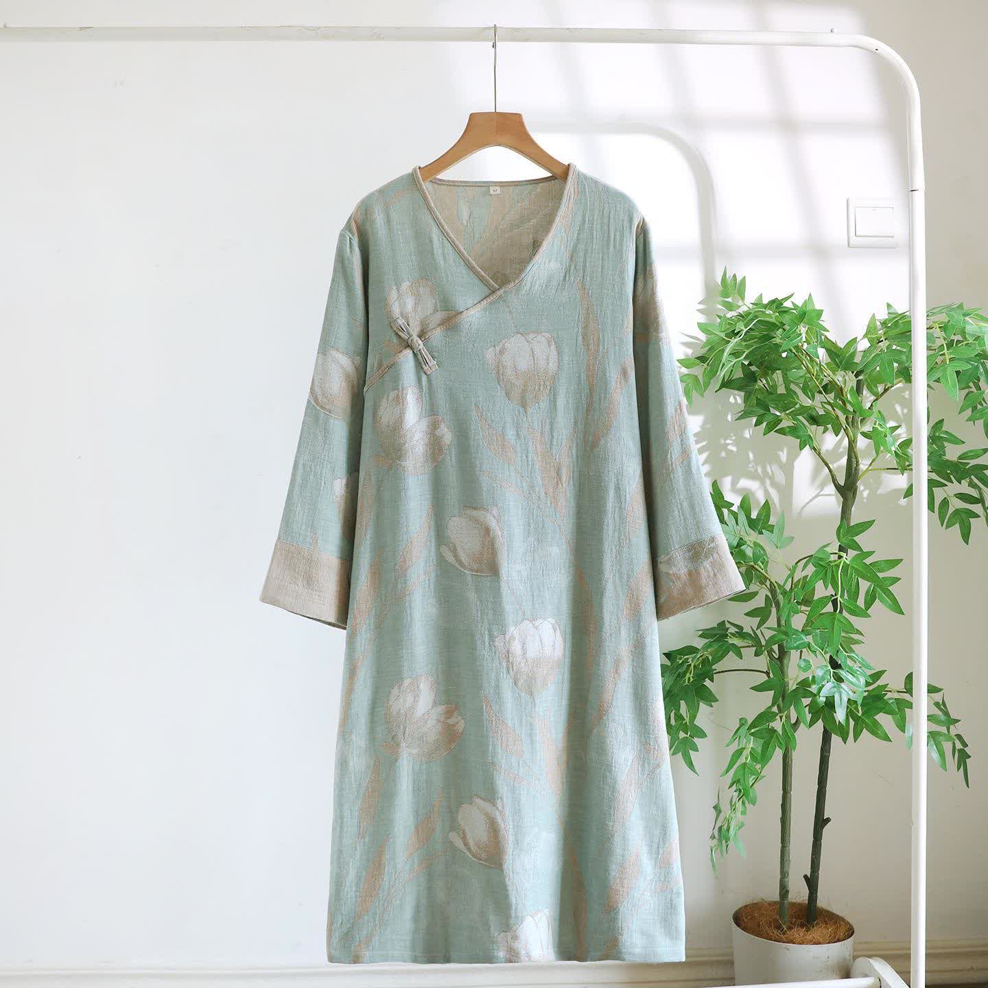 Camicia da notte in jacquard di garza di cotone naturale Tulip - Verde - XL - image 7