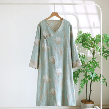 Camicia da notte in jacquard di garza di cotone naturale Tulip - Verde - XL - image 7