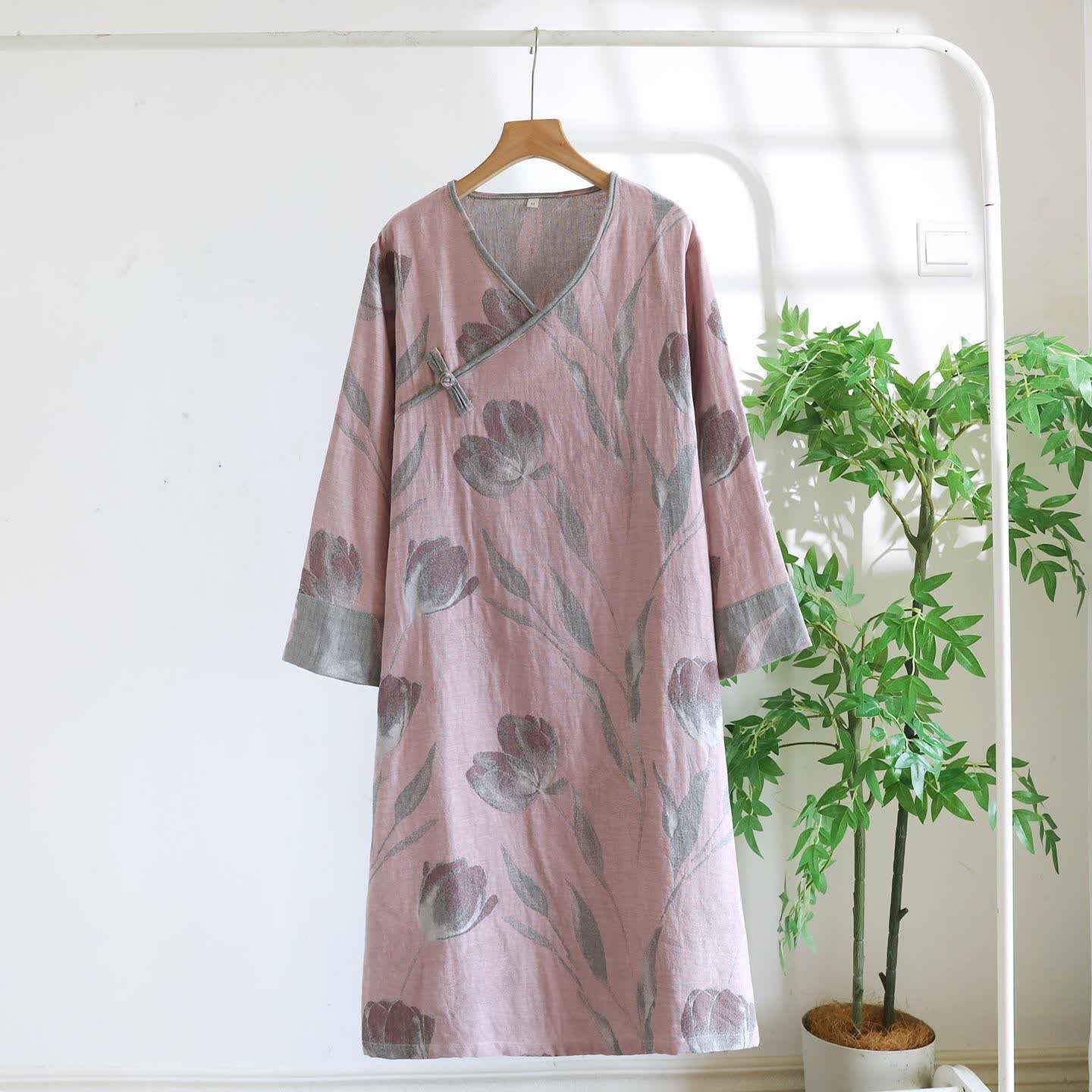 Camicia da notte in jacquard di garza di cotone naturale Tulip - Rosa - XL - image 6