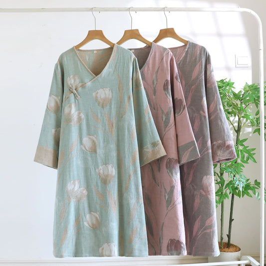 Camicia da notte in jacquard di garza di cotone naturale Tulip - image 1
