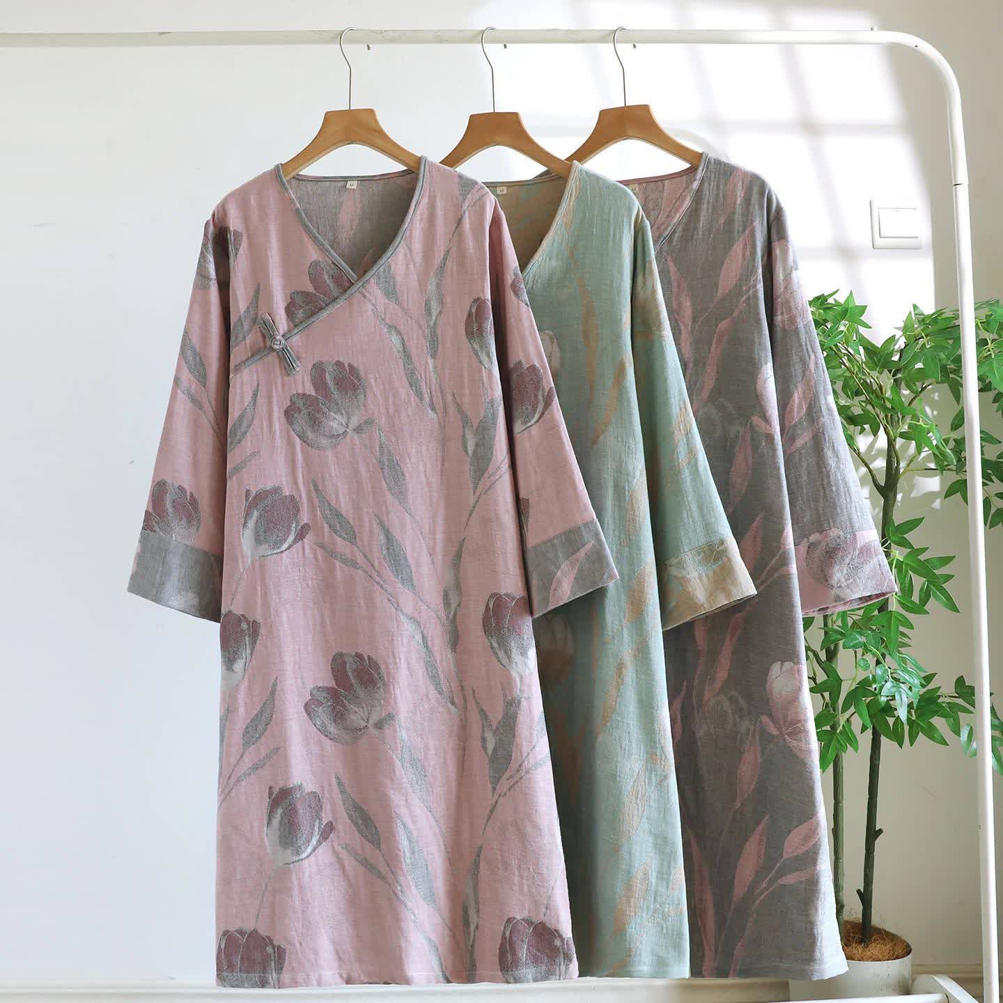 Camicia da notte in jacquard di garza di cotone naturale Tulip - image 2