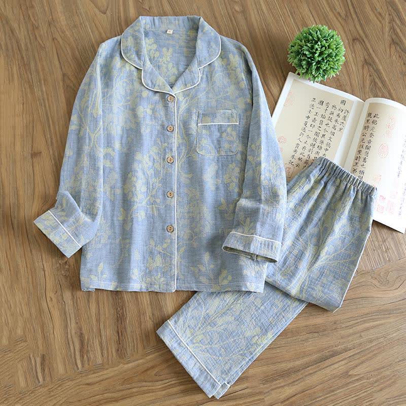 Elegante completo da notte in cotone biologico floreale - Blu - 2XL - image 3