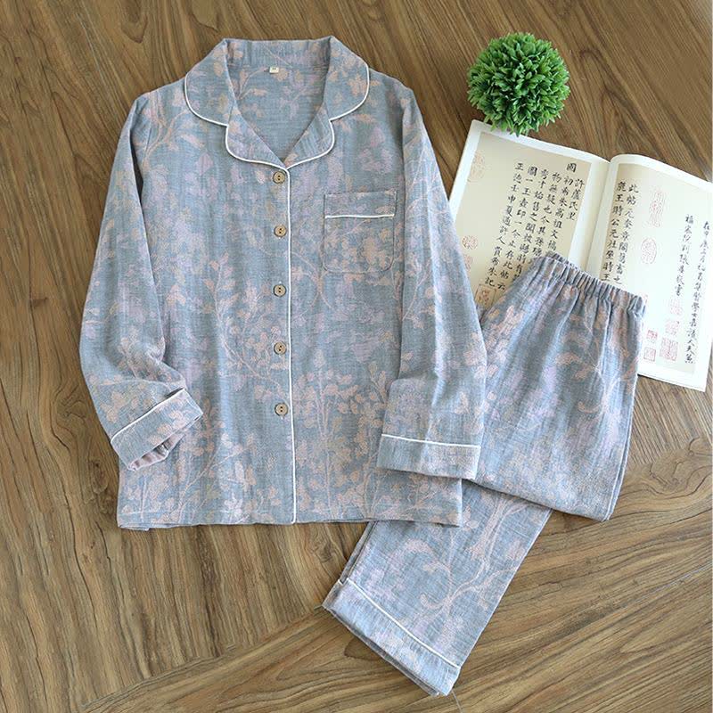 Elegante completo da notte in cotone biologico floreale - Grigio - 2XL - image 16