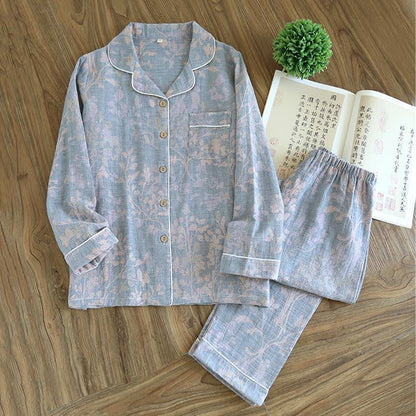 Elegante completo da notte in cotone biologico floreale - Grigio - 2XL - image 16
