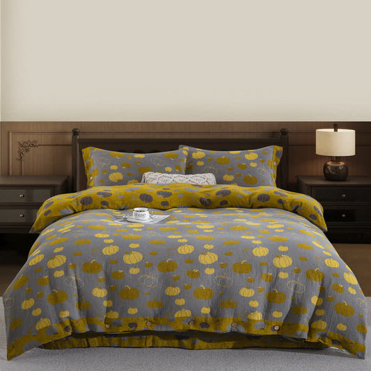Set di biancheria da letto in garza di cotone con bottoni e zucca (4 pezzi) - Matrimoniale Grande - image 1