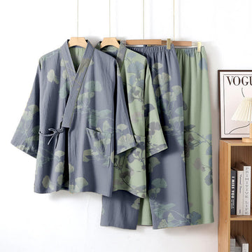 Kimono in cotone biologico con foglie di ginkgo - image 1