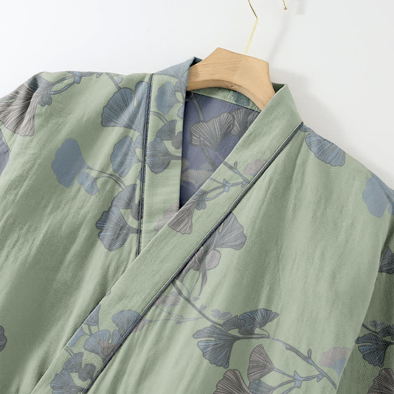 Kimono in cotone biologico con foglie di ginkgo - image 3