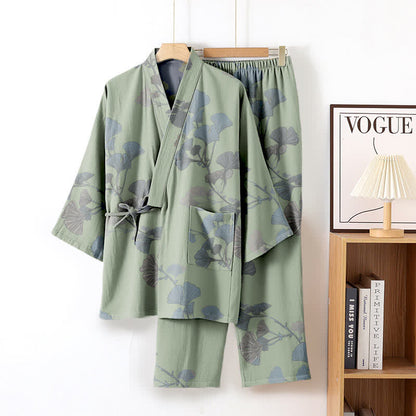 Kimono in cotone biologico con foglie di ginkgo - Verde - XL - image 2