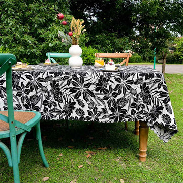 Tovaglia vintage con bordo smerlato e motivo floreale nero - 140cm x 260cm - image 1