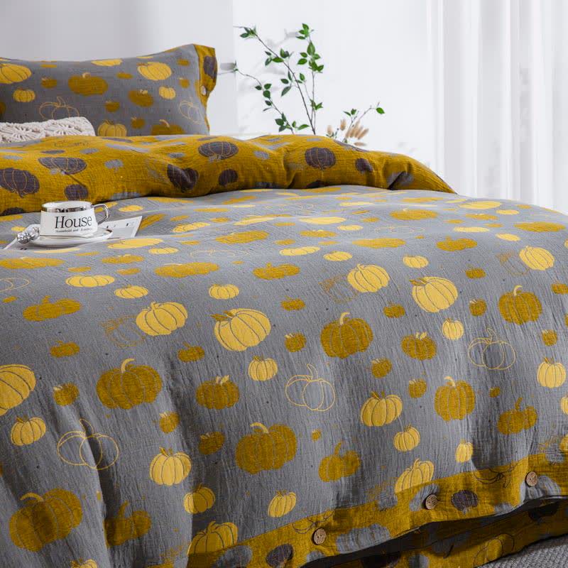 Set di biancheria da letto in garza di cotone con bottoni e zucca (4 pezzi) - image 3