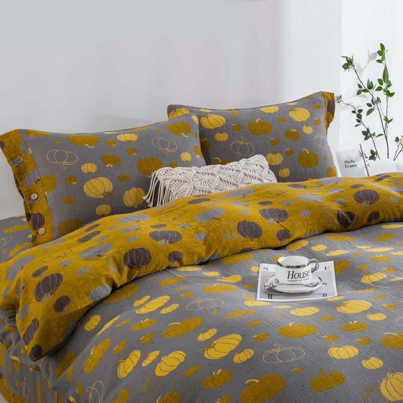 Set di biancheria da letto in garza di cotone con bottoni e zucca (4 pezzi) - image 2