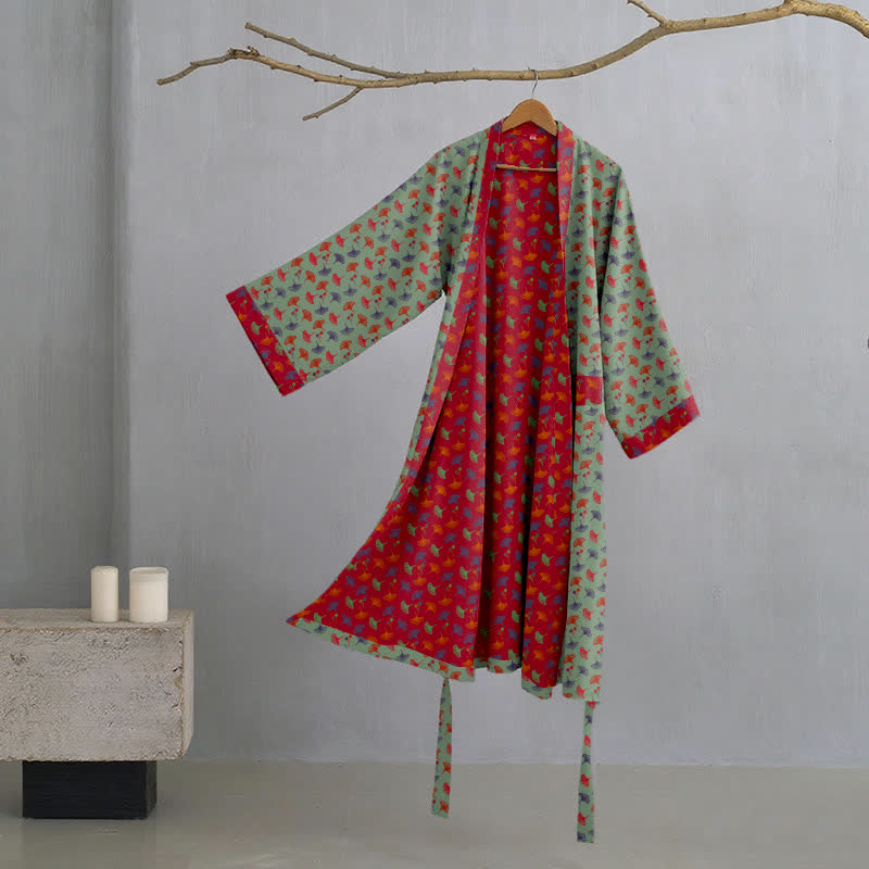 Kimono bicolore in garza di cotone ginkgo - Verde e rosso - 2XL - image 17
