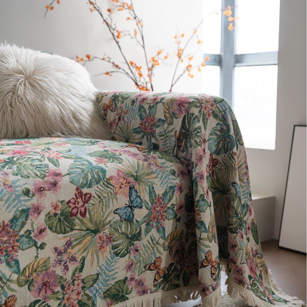 Coperta da divano con motivo tropicale Monstera Butterfly - image 6