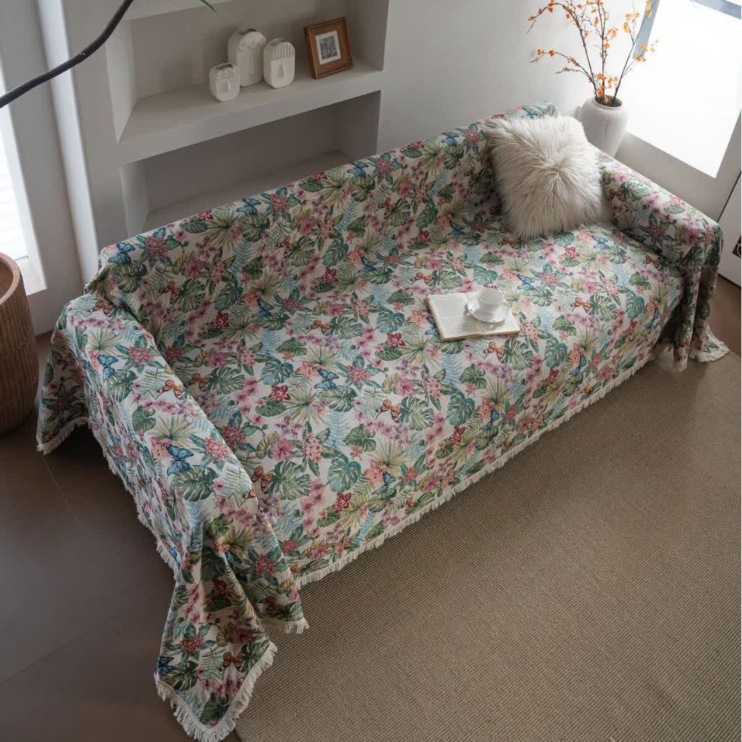 Coperta da divano con motivo tropicale Monstera Butterfly - image 4