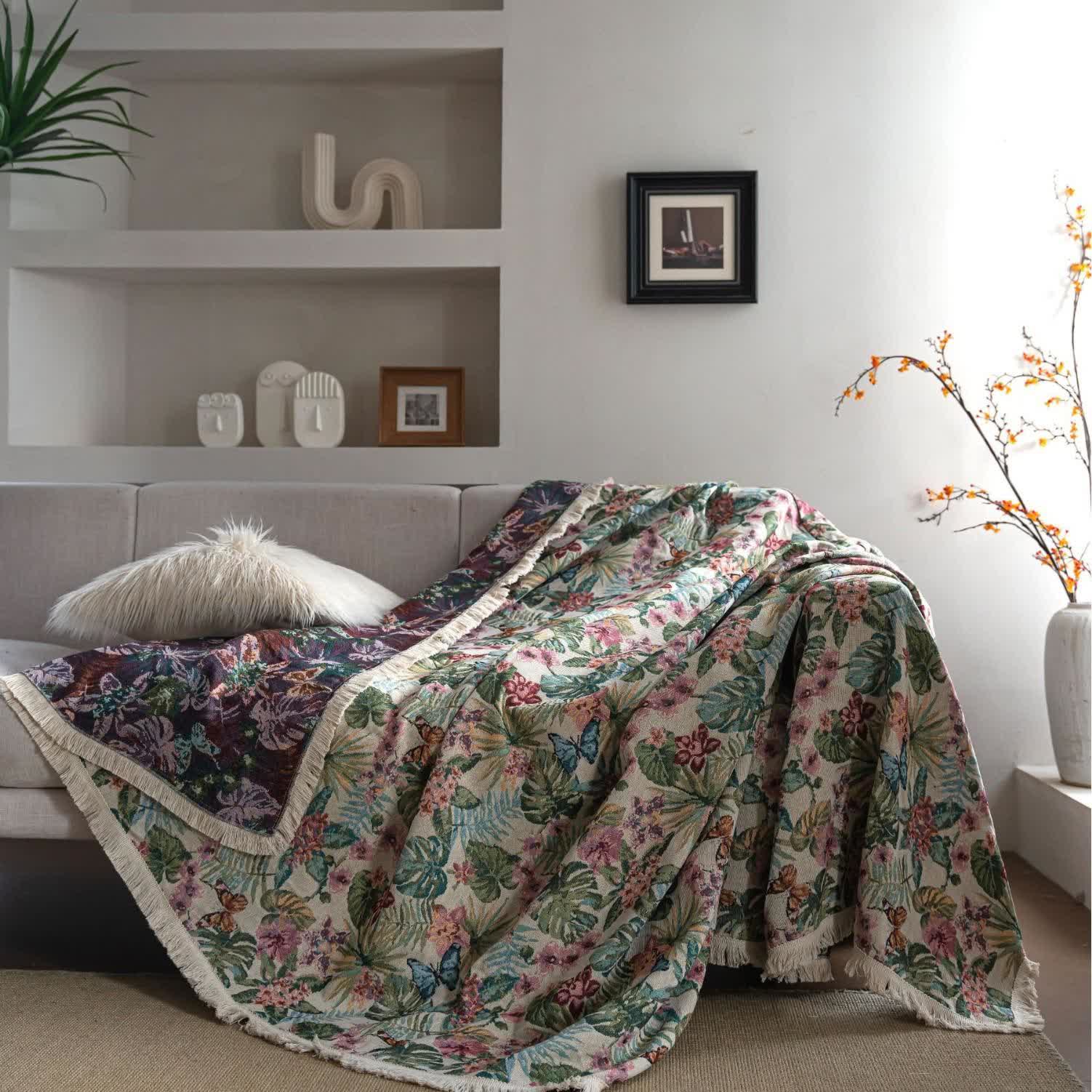 Coperta da divano con motivo tropicale Monstera Butterfly - 180cm x 340cm - image 1